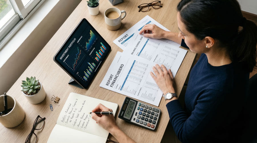 Persona revisando documentos financieros antes de tomar una decisión de inversión