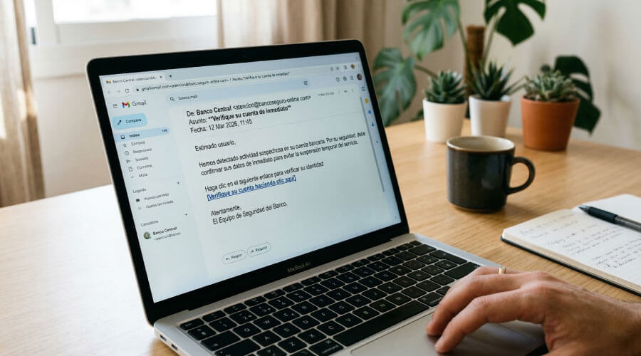 Correo electrónico falso con enlace para verificar una cuenta bancaria