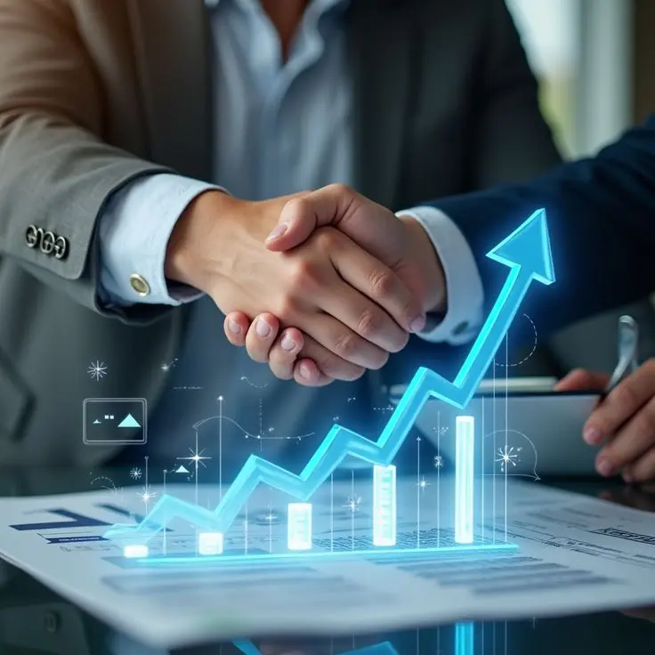 Concepto premium de inversión con dinero, gráficos y análisis financiero profesional.